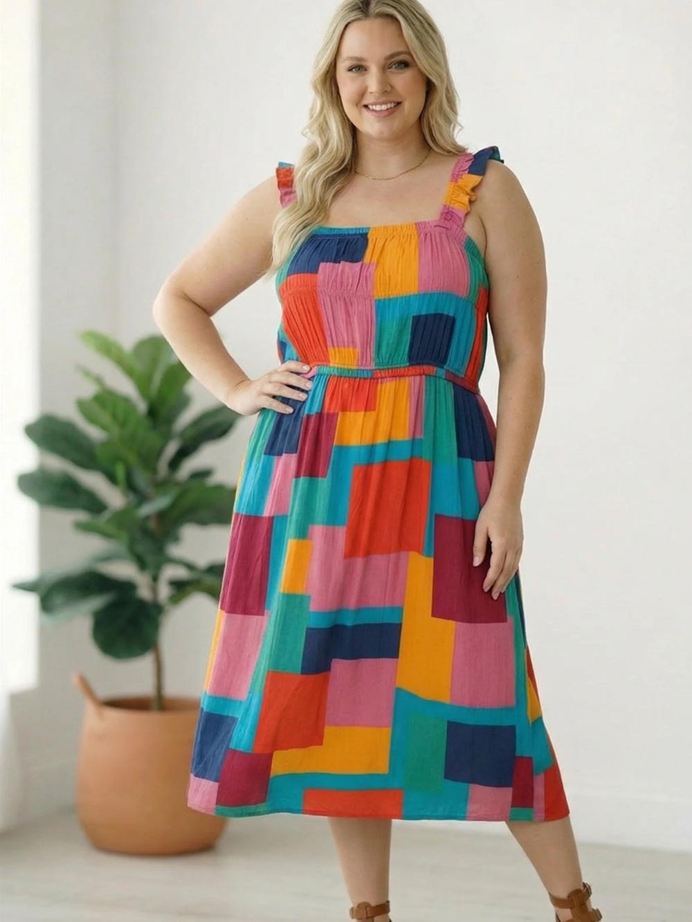 NWT And The Why Pop Art Patchwork Midi Dress